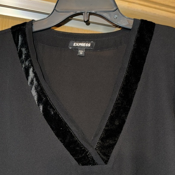 Express Tops - Velour Trim Sheer Long Sleeve Blouse